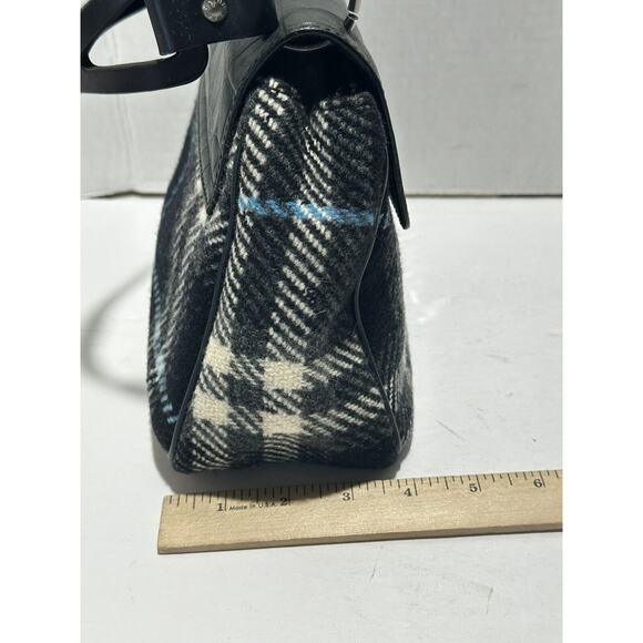 BURBERRY LONDON Croc Embossed Leather Tartan Wool Satchel Purse Bag Authentic - Picture 10 of 16